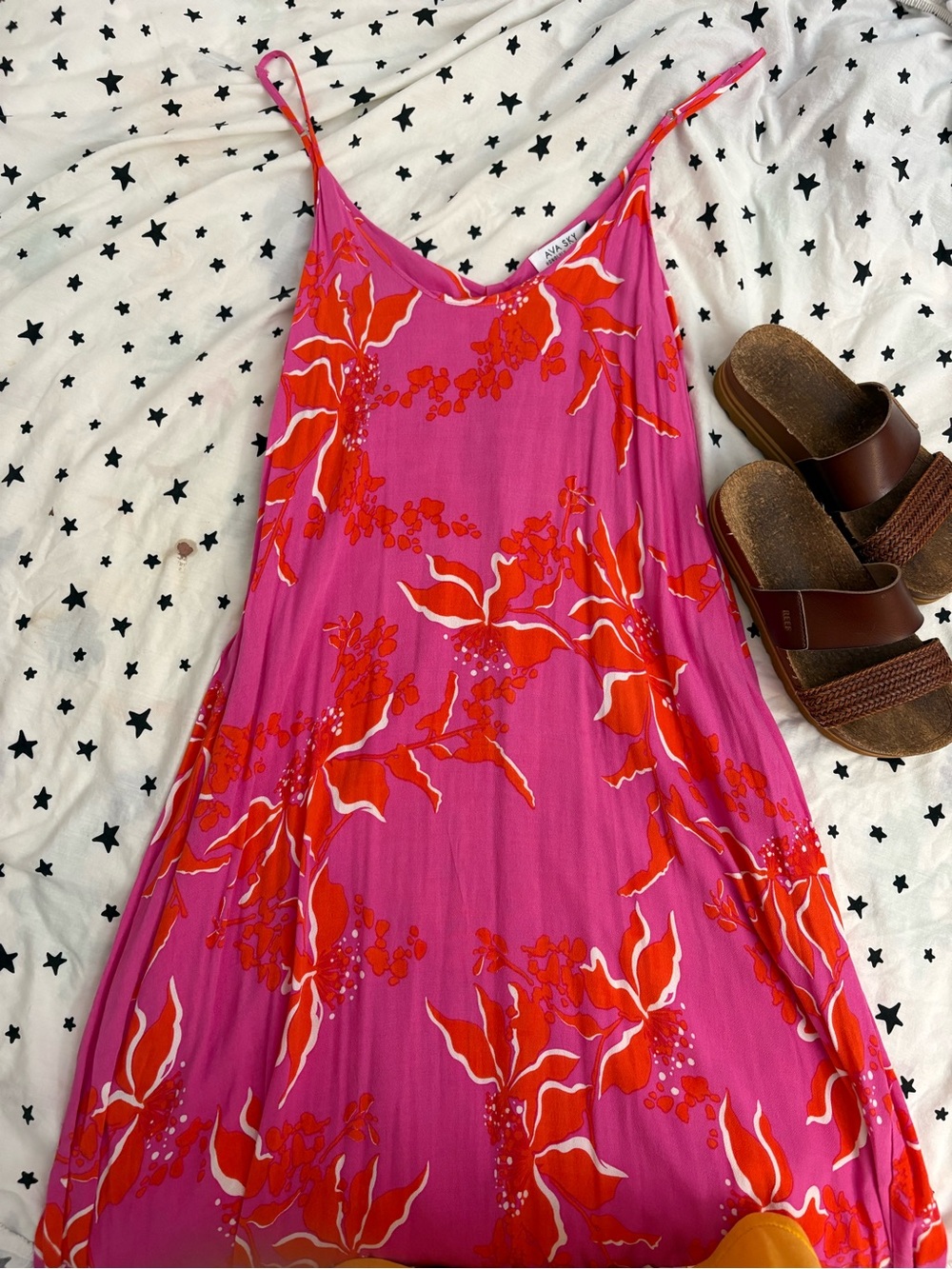 Fighting Eel: Pink Maxi Dress with Orange Floral Print